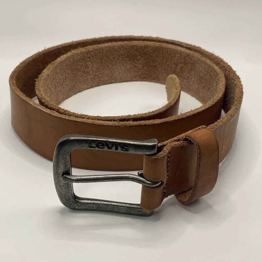 Vintage Levi's Leather Belt Brown USA Made Silver Buckle Mens 36 Fits 30-34